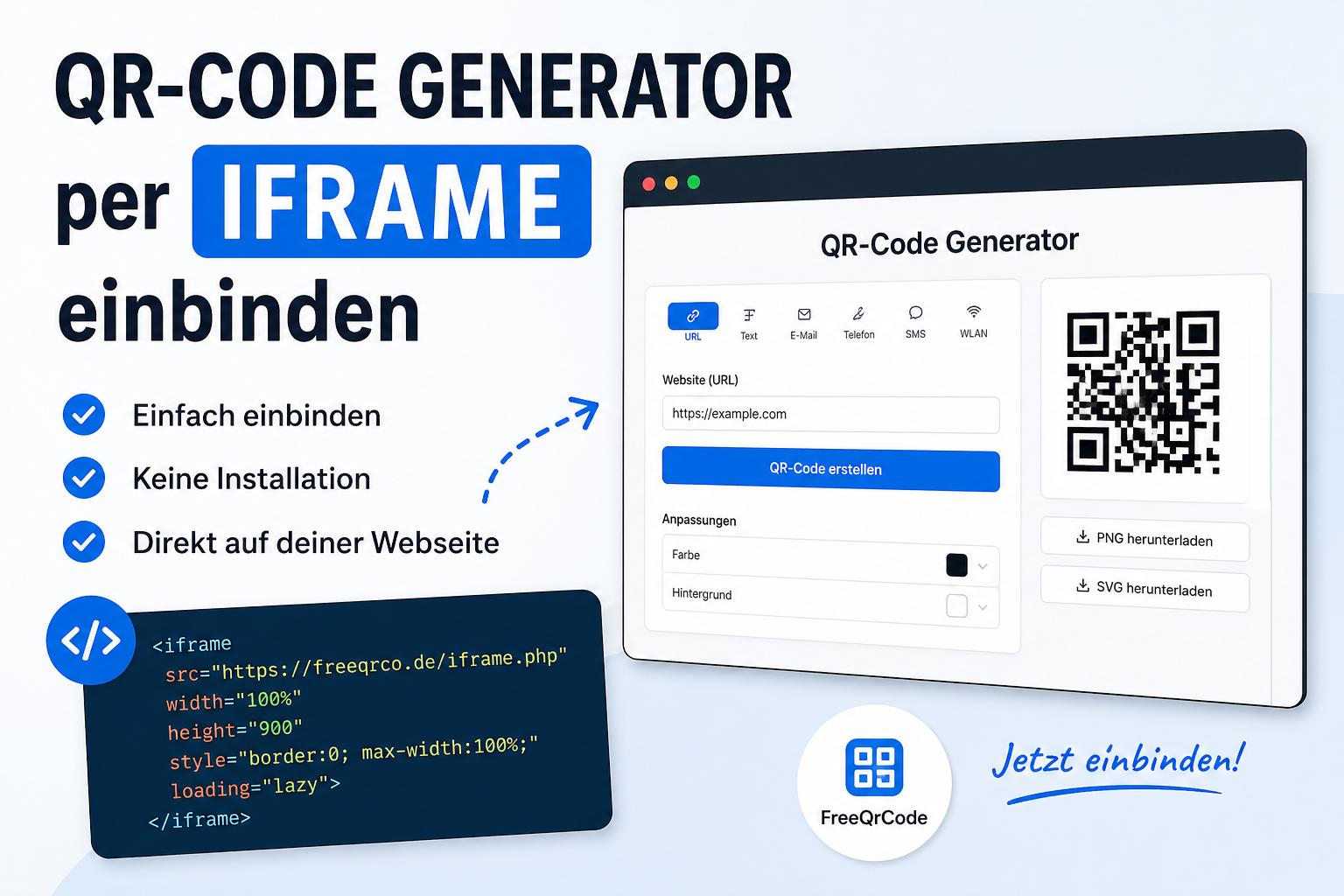 QR-Code-Generator per iframe in die eigene Webseite einbinden